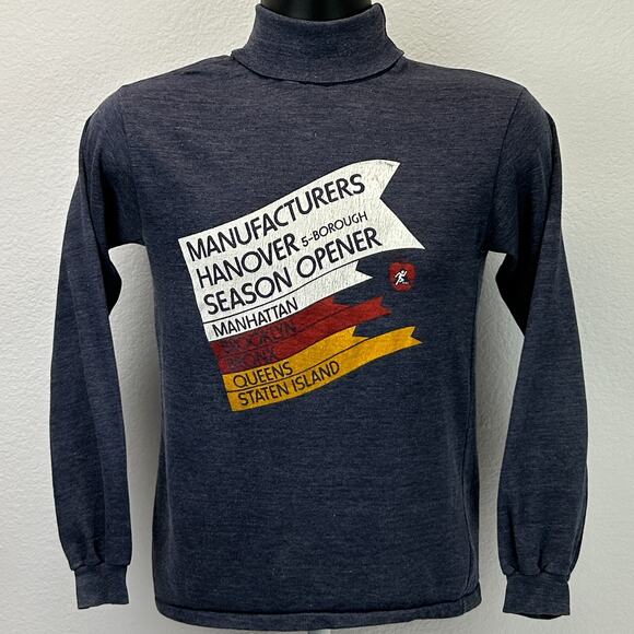 Vintage 80s 5 Borough Runners T Shirt Mens XS X-Small Blue Manufacturers Hanover - Picture 2 of 9